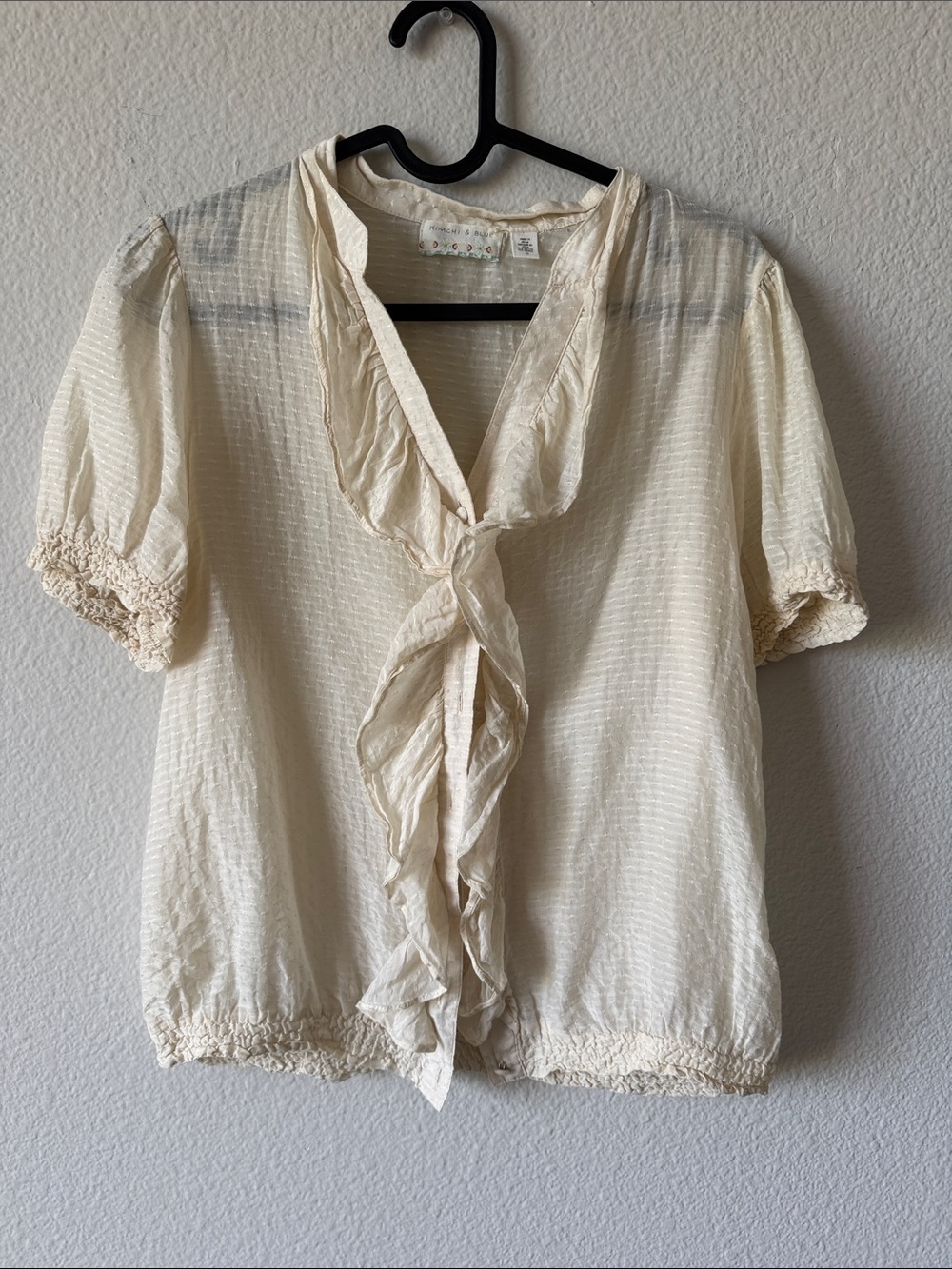 Kimchi Blue Cream Ruffle Button Down Blouse